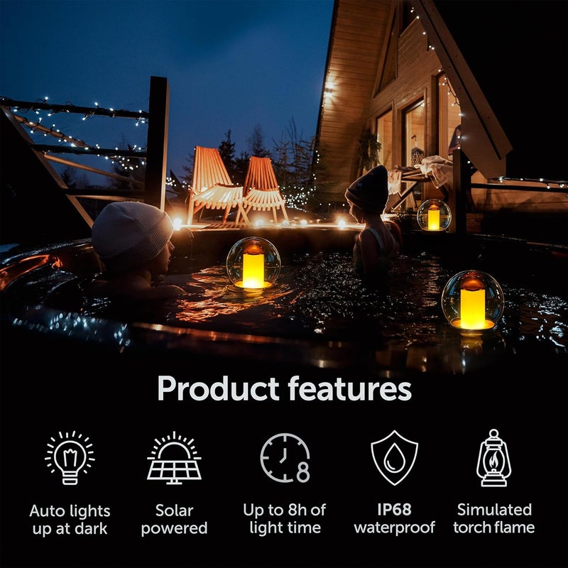 VISOFO Floating Lights Solar Powered Globes for Pool, Pond, Patio & Hot Tub – Outdoor Lanterns Look Like Candles or Torches, Fun Decorations & Cool Gifts for Adults, Pool Toys & Must-Have Decor - Image 4